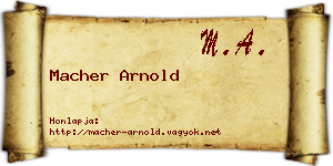 Macher Arnold névjegykártya